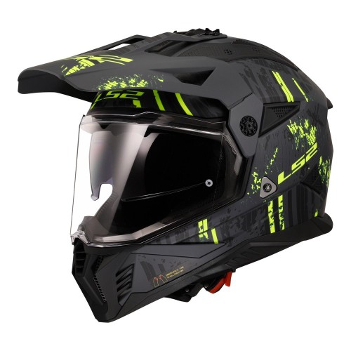 LS2 MX702 Pioneer II Helmet Crazy Matte Black/Grey/Hi-Vis Yellow