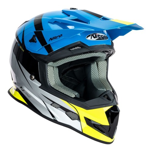 Nitro MX700 Recoil Black/Light Blue/Silver/Fluro Yellow Youth Helmet